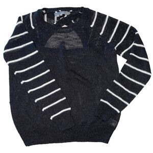 360 Sweater Striped Long Sleeve Navy Sweater with Cut-out Back size Small